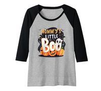 Mommys Little Boo Halloween Cute Ghost Pumpkin Raglan Baseball Tee, Women, Black/Athletic Heather, M