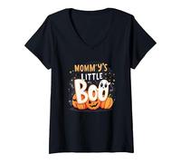 Mommys Little Boo Halloween Cute Ghost Pumpkin V-Neck T-Shirt, Women, Black, XL