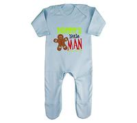 Mommy's Little Man (Gingerbread Man Style) Baby Romper Jumpsuit with feet, 6-12 Months, Pastel Blue