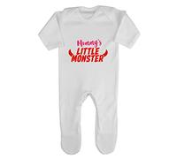Mommy's Little Monster (Devil Horns) Baby Romper Jumpsuit with feet, 0-3 Months, White