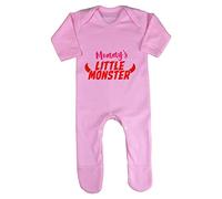 Mommy's Little Monster (Devil Horns) Baby Romper Jumpsuit with feet, 3-6 Months, Pastel Pink