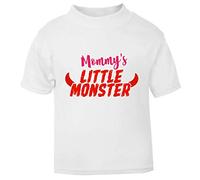 Mommy's Little Monster (Devil Horns) Short Sleeve Cotton Toddler t Shirt, 1-2 Years, White