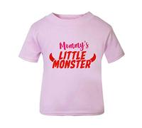 Mommy's Little Monster (Devil Horns) Short Sleeve Cotton Toddler t Shirt, 3-4 Years, Pastel Pink