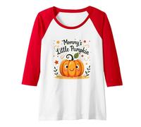 Mommy's Little Pumpkin Cute Fall Harvest Baby Gift Raglan Baseball Tee, Women, Red/White, XL