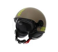 MOMO Design - FGTR CLASSIC E2206, Jet Helmet, Open Helmet for Motorcycles and Scooters, for Men and Women, Matt Sand/Lime, XL