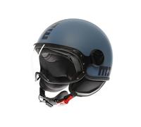 MOMO Design - FGTR CLASSIC E2206, Jet Helmet, Open Helmet for Motorcycles and Scooters, for Men and Women, Matt Dusty Blue/Blue, XS