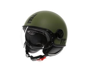 MOMO Design - FGTR CLASSIC E2206, Jet Helmet, Open Helmet for Motorcycles and Scooters, for Men and Women, Matt Military Green/Black, S