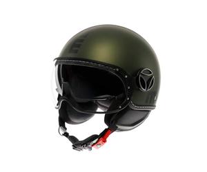 MOMO Design - FGTR EVO E2206, Jet Helmet with Sun Visor, Open Helmet for Motorcycles and Scooters, for Men and Women, Matt Green/Black, XS