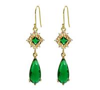 MOMOCAT 18K Gold Plated Vintage Emerald Green and Gold Hanging Earings Statement Earingings Dangling Formal Chandelier Fancy Dangle Earring Jewelry Hypoallergenic Long Fashion Earrings Aesthetic for
