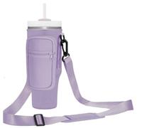 Momocici Cup Holder Carrier Bag with Strap and Pouch for Stanley Quencher 30oz Tumbler. Cup Crossbody Holder Bag Compatible with Stanley Cup for Hiking Travelling Camping.(Lavender)
