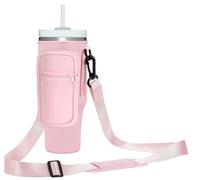 momocici Cup Holder Carrier Bag with Strap and Pouch for Stanley Quencher 30oz Tumbler. Cup Crossbody Holder Bag Compatible with Stanley Cup for Hiking Travelling Camping.(Rose Quartz)