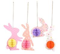 MOMODARLING 4Pcs Easter Bunny Hanging Decorations For Home, Colorful Easter Rabbit With 3D Honeycomb Paper Egg Ball For Kindergarten, School, Birthday, Shopping Mall, Window Decoration Etc (Multi)