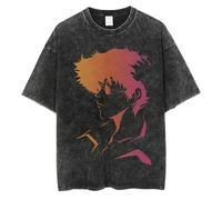 momogut Anime Cowboy Spike Bebop T-Shirt Men Hip Hop Streetwear Spike Spiegel Tshirt Washed Black Vintage T-Shirt