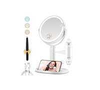 MOMOKUBA Magnifying Mirror with Light 20x, 8" Makeup Mirror with Light on Stand, Rechargeable 3 Color Lights and Adjustable Brightness, 360° Rotation Detachable Comes with Tweezer, for Bedroom, Travel