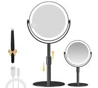 MOMOKUBA Magnifying Mirror with Light 20X, Height-Adjustable Lighted Makeup Mirror with Magnification, Double Sided Aluminum Alloy LED Mirrors, 3 Lighting Modes Ideal for Desk Bathroom Makeup, Black