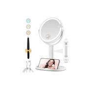MOMOKUBA Magnifying Mirror with Light, Double-Sided 1x/30x Makeup Mirror with Lights, Rechargeable with 3 Colour Light Modes and Adjustable Brightness, 360° Rotating Detachable Stand, White