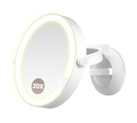 MOMOKUBA Magnifying Mirror with Suction Cups - Wall Mounted Magnifying Mirror with Light 1x/20x Magnification - 3 LED Lighting Modes, Rechargeable & Adjustable for Bathroom, Bedroom, Vanity