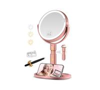 MOMOKUBA Makeup Mirror with Light, 30X Magnifying & Height Adjustable, Light Up Magnifying Mirror with 3 Light Modes and Stepless Dimming, Vanity Mirrors fit Bathroom, Birthday Gift for Women RoseGold