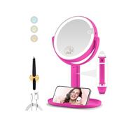 MOMOKUBA Makeup Mirror with Lights, Double Sided 1x/20x Magnifying Mirror with Light, Rechargeable 3 Color Lights and Adjustable Brightness, 360° Rotation Detachable Comes with Tweezer(Hotpink)