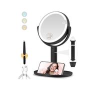 MOMOKUBA Makeup Mirror with Lights, Double Sided 1x/20x Magnifying Mirror with Light, Rechargeable 3 Color Lights and Adjustable Brightness, 360° Rotation Detachable Comes with Tweezer(Black1)