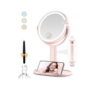 MOMOKUBA Makeup Mirror with Lights, Double Sided 1x/20x Magnifying Mirror with Light, Rechargeable 3 Color Lights and Adjustable Brightness, 360° Rotation Detachable Comes with Tweezer(Pink)