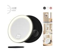 MOMOKUBA30X Magnifying Mirror Suction Cup, 6" Makeup Mirror with Lights, Rechargeable with 3 Color & Dimmable Lights for Precision Makeup, Fits Hanging/Handheld/Desktop/Bathroom/Travel, Black