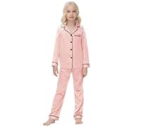 Momolaa 13-14 Years Pajamas Satin 2 Piece Long Sleeve Pajama Set for Girls Little & Big Kids Pjs Button down Sleepwear Family Sets Light Pink
