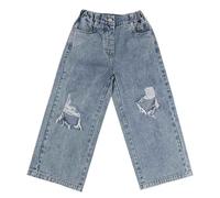 Momolaa 18-24 Months Girl's Elastic High Waist Ripped Baggy Jeans Wide Leg Distressed Denim Pants Relax Fit Full Length Elastic Waistband Loose Fit Demin Pants for Teenage Girls 001_Blue