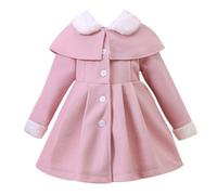 Momolaa 3-4 Years Baby Girls Wool Blend Coat Little Girls Single Breasted Trench Coat Windproof Warm Dress Jacket Outerwear with Belt Faux Fur Collar Clothes Christmas Jackets #A3_Pink