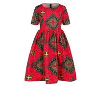 Momolaa 4-5 Years Dress for Girls Toddler Kids Baby Girls African Dashiki Traditional Short Sleeve Round Neck Dress Ankara Dresses Outfits 1 6Y Clearance 1#_Red