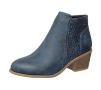 Momolaa B1_Blue Western Boots for Women Short Ankle Boots Leopard Print Side Zip Western Casual Style Round Toe Faux Leather Stacked 5.5cm Chunky Mid Heel Ankle Booties Footwear Gift UK 7