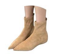 Momolaa Beige Boots Womens Suede Flats Pointed Toe Pull on Ankle Boots Formal Low Heel Booties Office Dress Shoes Footwear Gift UK 7