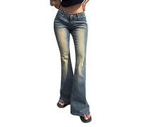 Momolaa Bell Bottom Jeans for Women Ripped Mid Waisted Classic Flared Denim Pants Stretchy Flare Juniors Jeans Trouser Leggings