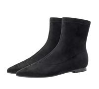 Momolaa Black Ankle Boots for Women Suede Flats Pointed Toe Pull on Ankle Boots Formal Low Heel Booties Office Dress Shoes Footwear Gift UK 4.5