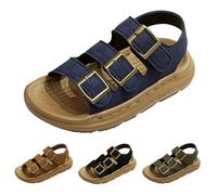 Momolaa Boys Buckle Sandals with Ankle Strap size 10 PU Leather Comfort Open Toe Sandals for Toddler Little Child Big Kids Beach Shoes 3 Buckles Blue Footwear