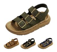 Momolaa Boys Buckle Sandals with Ankle Strap size 11 PU Leather Comfort Open Toe Sandals for Toddler Little Child Big Kids Beach Shoes 3 Buckles Army Green Footwear