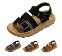 Momolaa Boys Buckle Sandals with Ankle Strap size 12.5 PU Leather Comfort Open Toe Sandals for Toddler Little Child Big Kids Beach Shoes 2 Buckles Black Footwear
