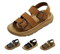 Momolaa Boys Buckle Sandals with Ankle Strap size 12 PU Leather Comfort Open Toe Sandals for Toddler Little Child Big Kids Beach Shoes 2 Buckles Brown Footwear