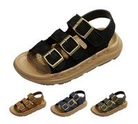Momolaa Boys Buckle Sandals with Ankle Strap size 6.5 PU Leather Comfort Open Toe Sandals for Toddler Little Child Big Kids Beach Shoes 3 Buckles Black Footwear