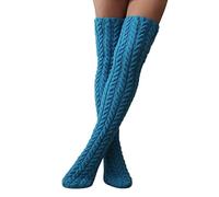 Momolaa Cable Knit Knee High Sock Leg Warmer Stacked Thigh High Socks Long Boot Stocking Women Slipper Socks Cosy Over The Knee Sock B1_Blue