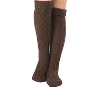 Momolaa Cable Knit Knee High Sock Leg Warmer Stacked Thigh High Socks Long Boot Stocking Women Slipper Socks Cosy Over The Knee Socks Coffee