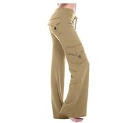 Momolaa Cargo Trousers Women Ladies Combat Trousers Cargo Elasticated Waist Flared Leggings with Multi Pockets Gym Running Yoga Pants Outdoor Hiking Walking Combat Activewear Casual Work Bottoms