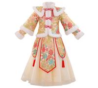 Momolaa Cheongsam Hanfu Dresses Long Sleeve Tang Suit Girls Fairy Hanfu Dresses for Chinese New Year 2024 10-11 Years,G-Beige