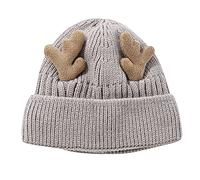 Momolaa Christmas Hat Fall/Winter Knitted Hat Reindeer Antlers Warm Knitted Woolen Hat Winter Trapper Men Khaki