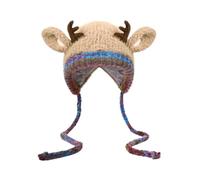 Momolaa Christmas Reindeer Cap Hats Cute Fleece Lining Beanie Hat Earflaps Cap Winter Hat with Ear Flap Khaki