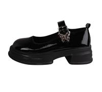 Momolaa Clearance 5 Chunky Loafer for Women Teen Girls School Shoes Patent Leather Mary Janes Buckle Ankle Strap Round Toe Low Block Heels Court Shoes Work Pumps Smart Office Shoe A0_Clearance Black