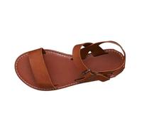 Momolaa Clearance Brown Leather Sandals Women Size 6.5 Open Toe One Band Ankle Strap Flat Sandals Strappy Sandal Brown Footwears