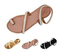 Momolaa Clearance Greek Style Sandals for Women Size 5.5 Diamond Glitter Toe Ring Strappy Flat Sandals Slingback Ankle Cuff Strappy Sandal Roman Boho Chic Summer Shoes Brown Footwears