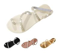Momolaa Clearance Greek Style Sandals for Women Size 5.5 Diamond Glitter Toe Ring Strappy Flat Sandals Slingback Ankle Cuff Strappy Sandal Roman Boho Chic Summer Shoes White Footwears