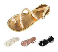 Momolaa Clearance Greek Style Sandals for Women Size 6 Diamond Glitter Toe Ring Strappy Flat Sandals Slingback Ankle Cuff Strappy Sandal Roman Boho Chic Summer Shoes Gold Footwears